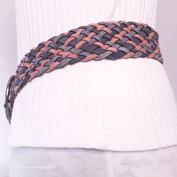 Womens Chunky Fashion Belt XL Waist Blue Brown Braided Faux Leather - Picture 4 of 10